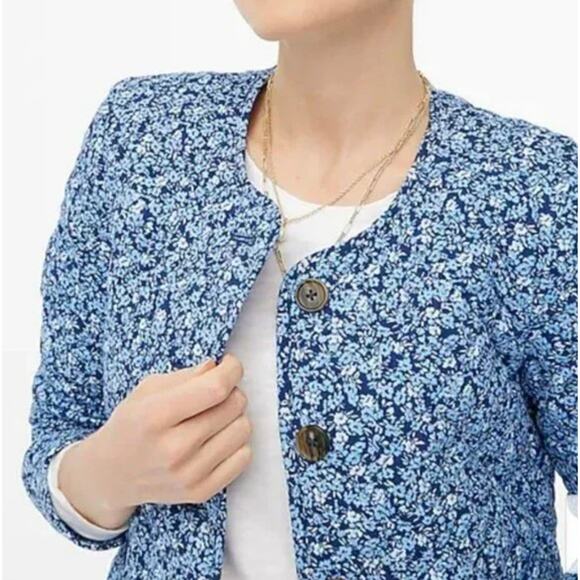 J. CREW Factory Short Quilted Cotton Blend Jacket Blue Floral Sz 18 [3M9} - Picture 2 of 9